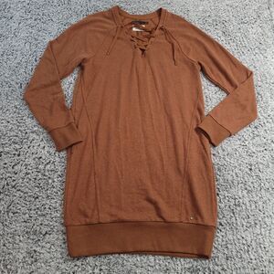 Prana Long Sleeve Lace-Up Tunic Dress in Rust